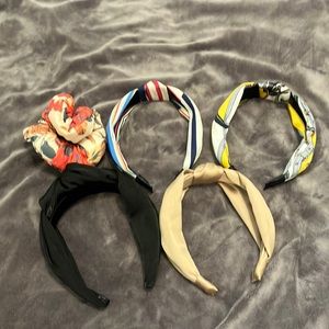 Set of knotted headbands and puffer scrunchie